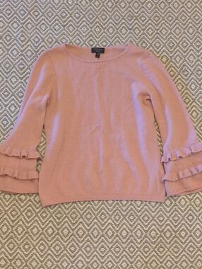 Charter Club Soft Pink Ruffle-Sleeve Crewneck Sweaterclub Cashmere